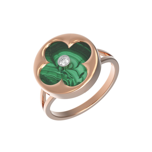 Кольцо из золота c бриллиантами и малахитом