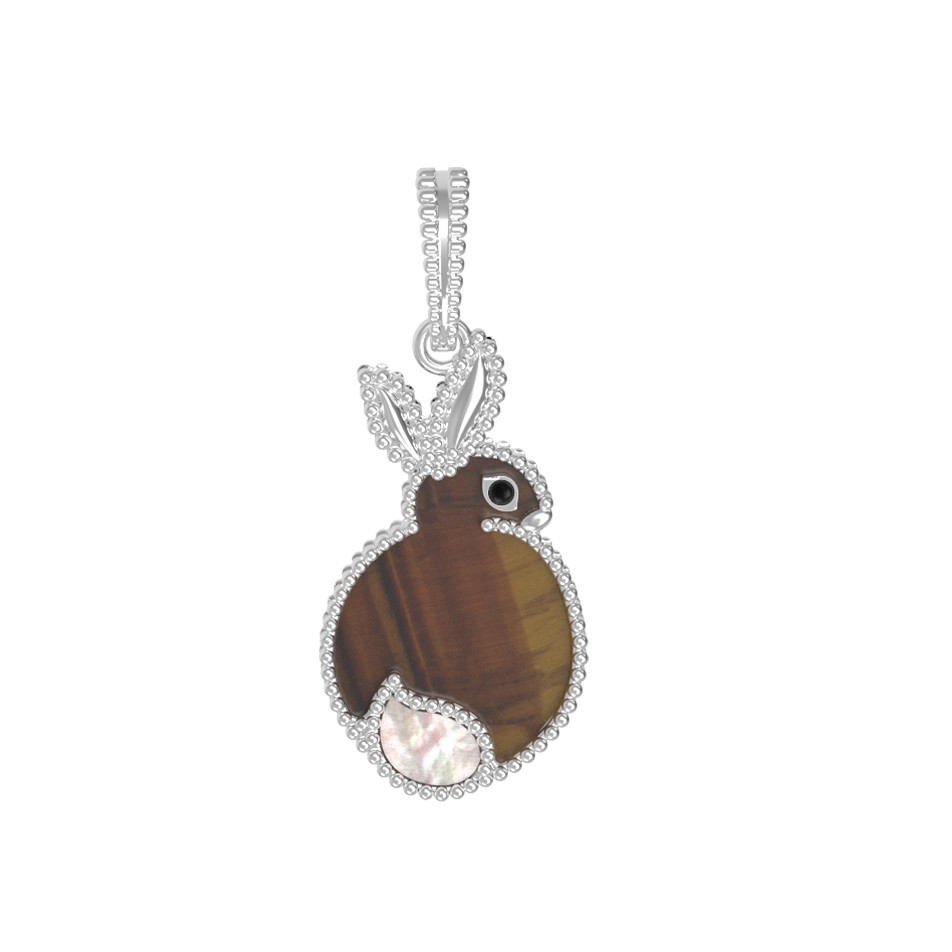 Подвеска из белого золота c эмалью, тигровым глазом и перламутром