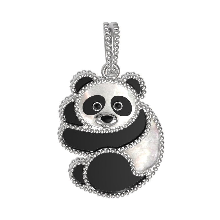 Подвеска из белого золота c эмалью, ониксом и перламутром