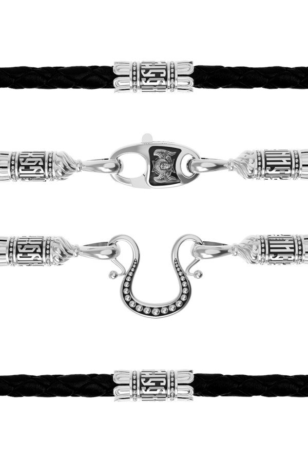 Гайтан из белого золота c кожаным шнурком