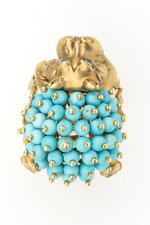 Кольцо из лимонного золота c эмалью и бирюзой