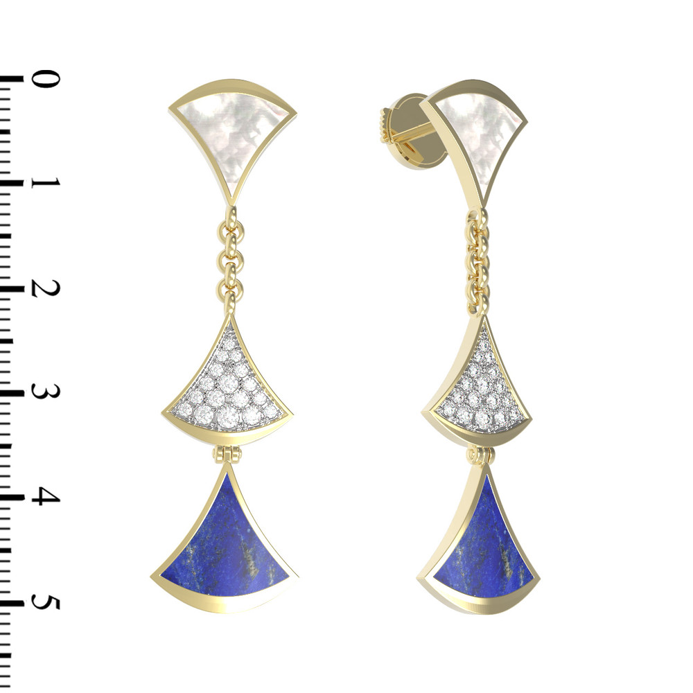 Серьги из лимонного золота c бриллиантами, лазуритом и перламутром