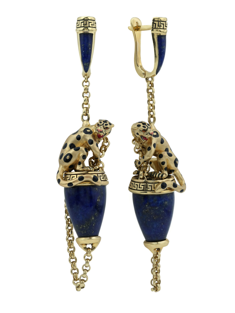 Серьги из лимонного золота c эмалью и лазуритом