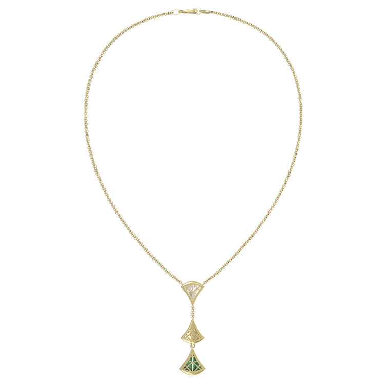 Колье из лимонного золота c бриллиантами, малахитом и перламутром