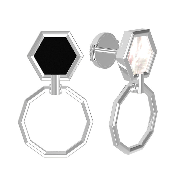 Серьги из белого золота c ониксом и перламутром