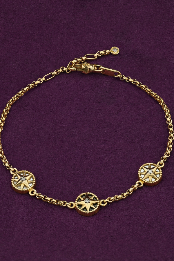 Браслет из лимонного золота c бриллиантами, ониксом и перламутром