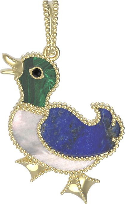 Подвеска из лимонного золота c эмалью, лазуритом, малахитом и перламутром
