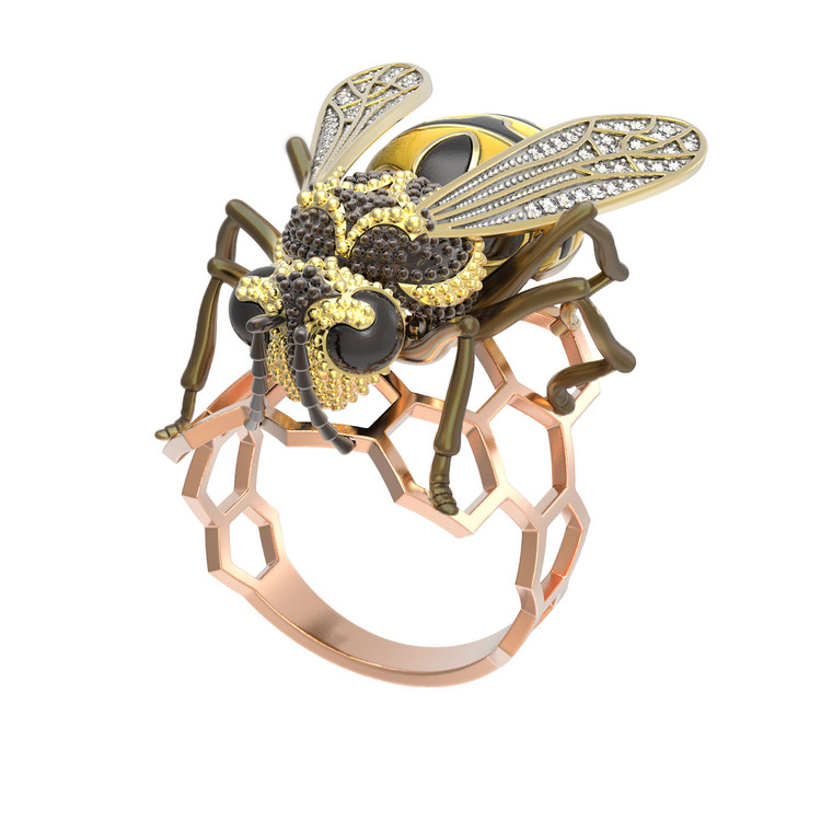 Кольцо из золота c эмалью и фианитом