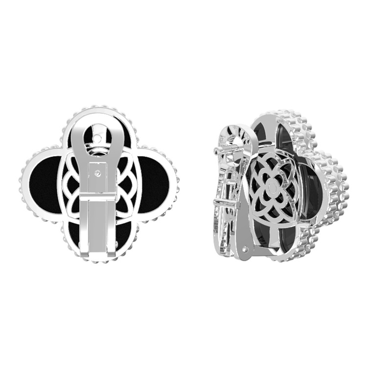 Серьги из белого золота c бриллиантами и ониксом