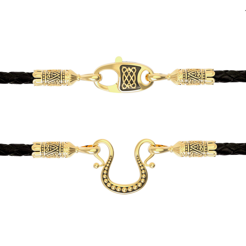 Гайтан из лимонного золота c кожаным шнурком