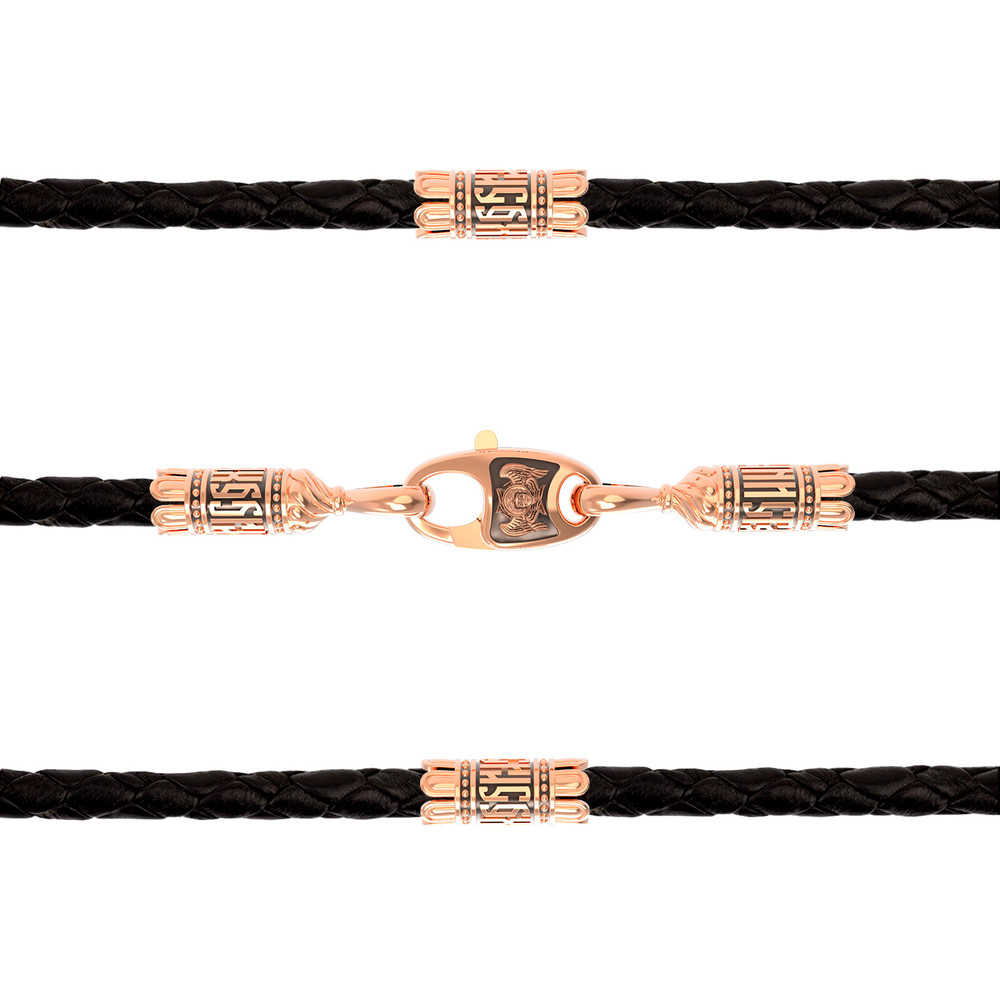 Гайтан из золота c кожаным шнурком