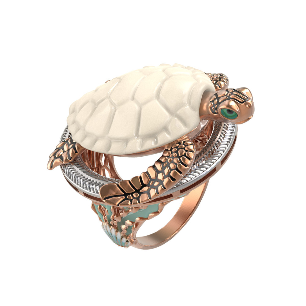 Кольцо из золота c эмалью и бивнем мамонта