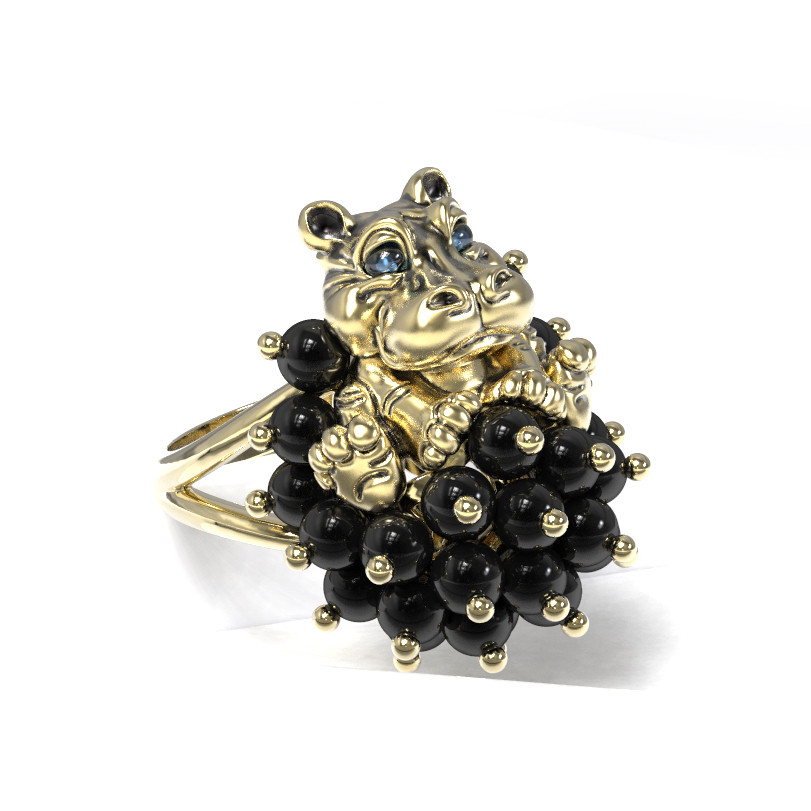 Кольцо из лимонного золота c эмалью и ониксом