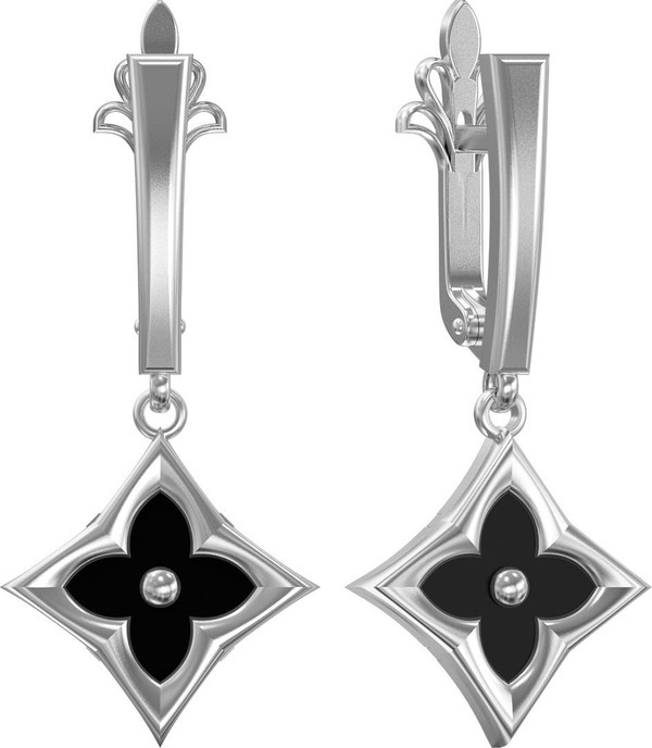 Серьги из белого золота c ониксом