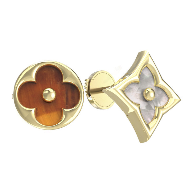 Серьги из лимонного золота c тигровым глазом и перламутром