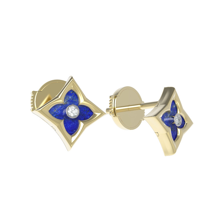 Серьги из лимонного золота c бриллиантами и лазуритом