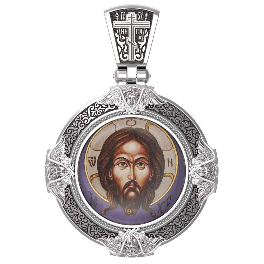 Образок из белого золота c эмалью, иконописью и темперой