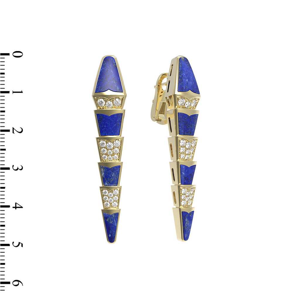 Серьги из лимонного золота c бриллиантами и лазуритом