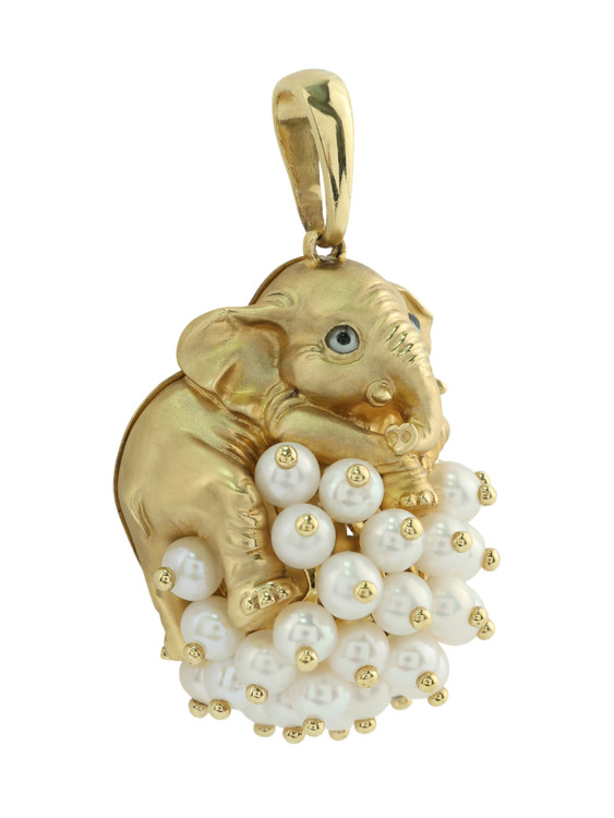 Подвеска из лимонного золота c эмалью и жемчугом