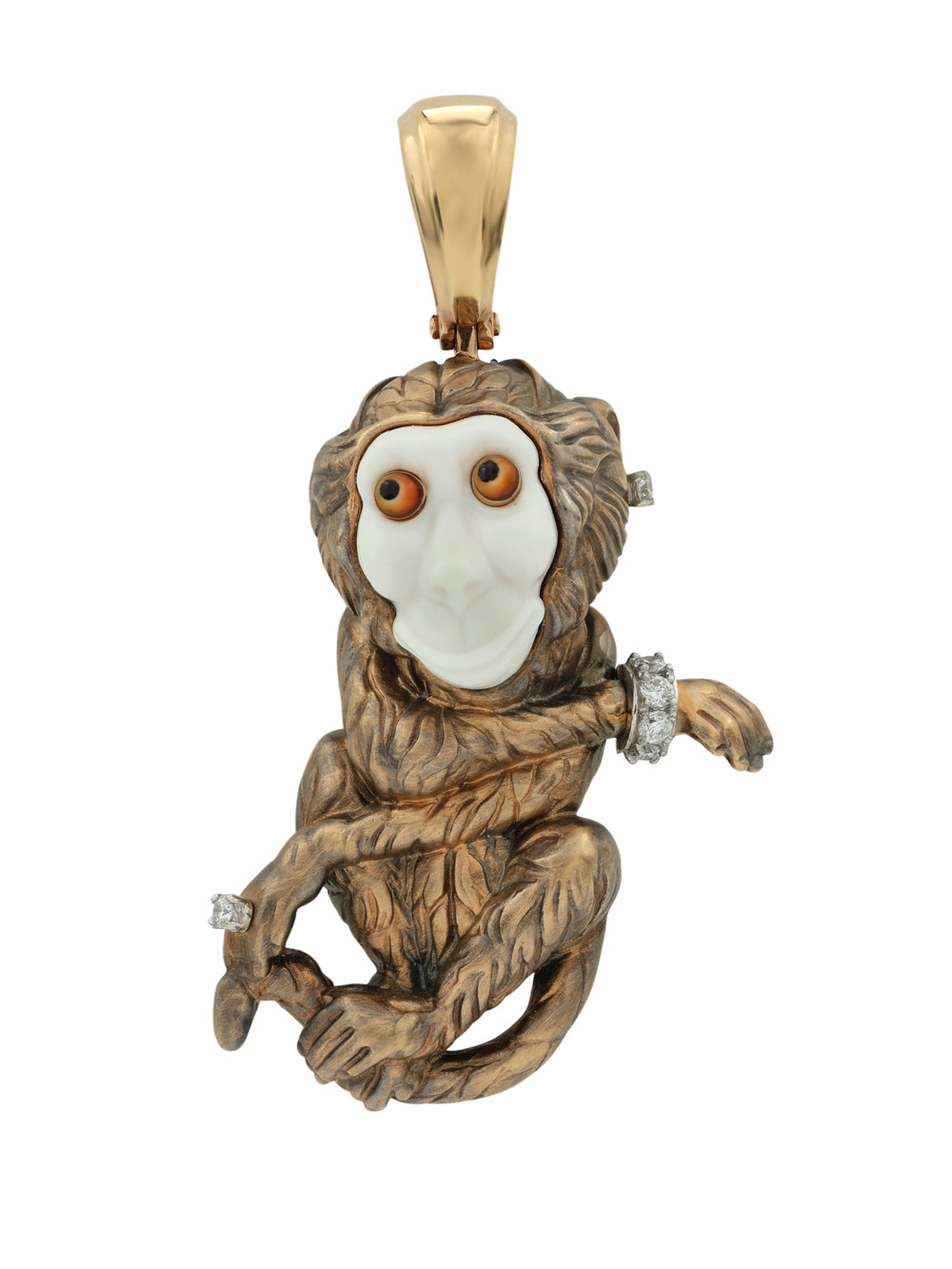 Подвеска из золота c эмалью, бриллиантами, рубином и бивнем мамонта