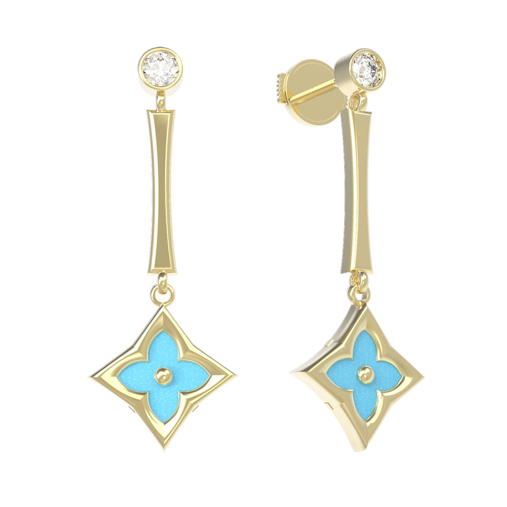 Серьги из лимонного золота c фианитом и бирюзой