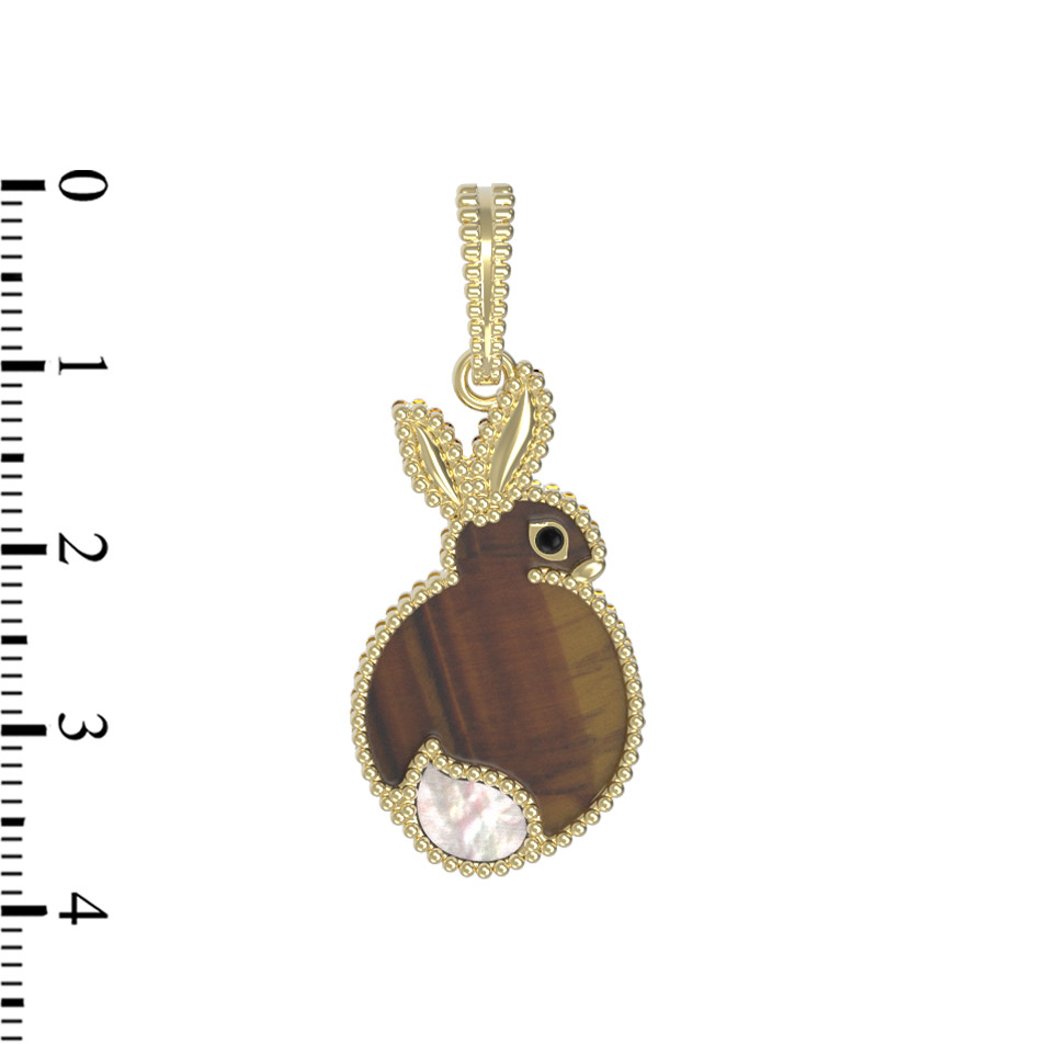 Подвеска из лимонного золота c эмалью, тигровым глазом и перламутром