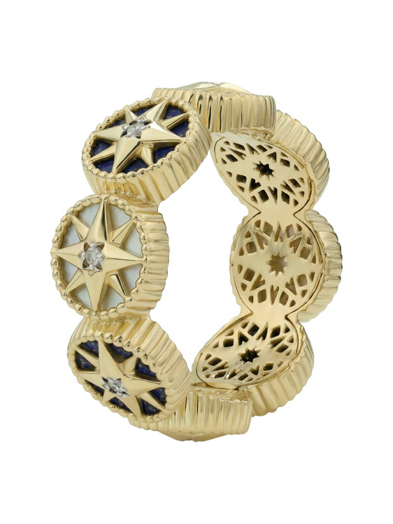 Кольцо из лимонного золота c бриллиантами, лазуритом и перламутром