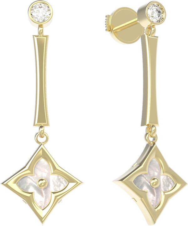 Серьги из лимонного золота c фианитом и перламутром