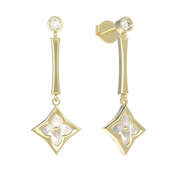 Серьги из лимонного золота c фианитом и перламутром