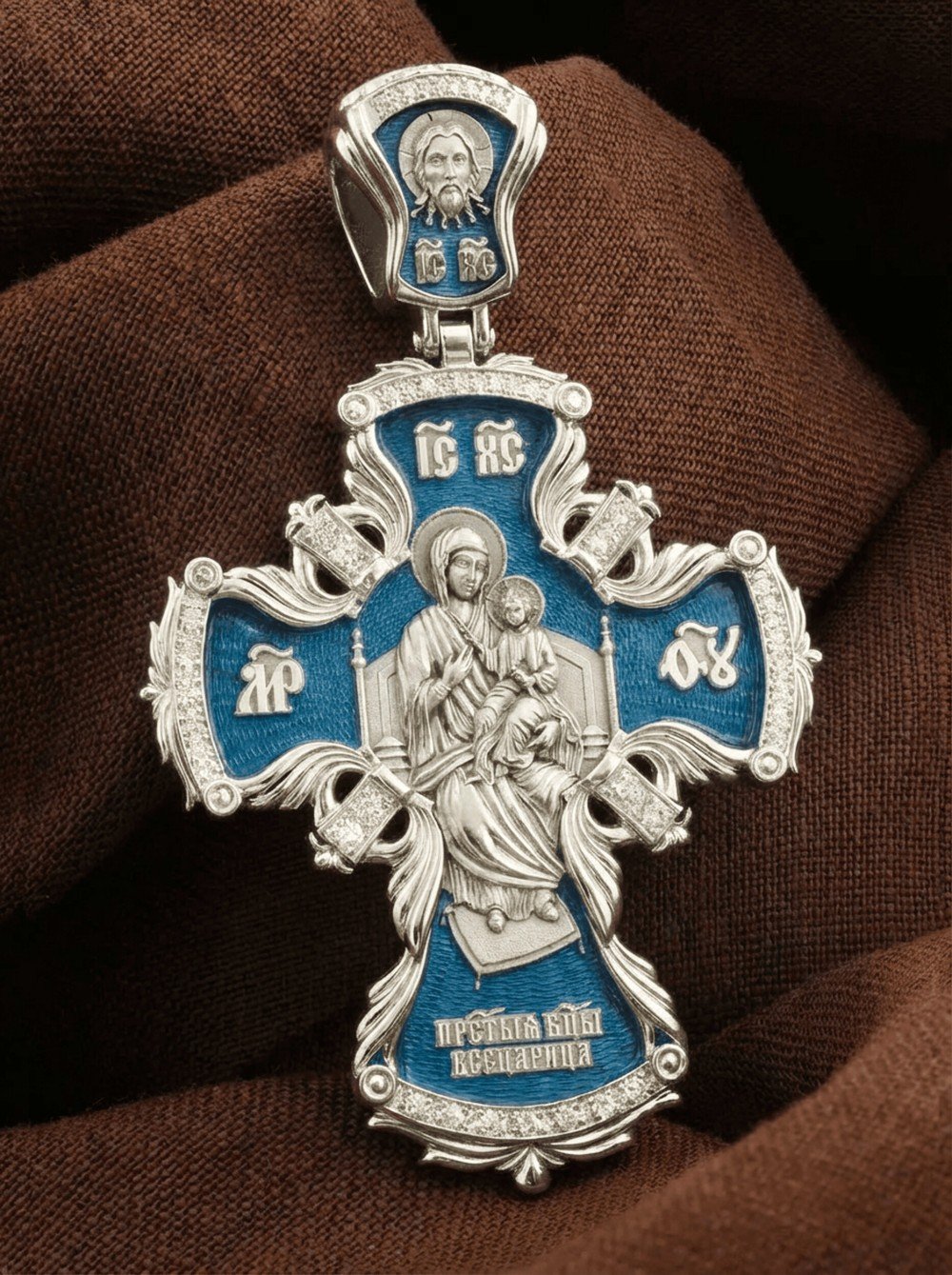 Крест из белого золота c эмалью и бриллиантами