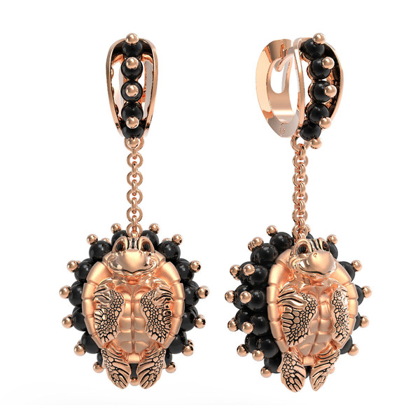 Серьги из золота c эмалью и ониксом