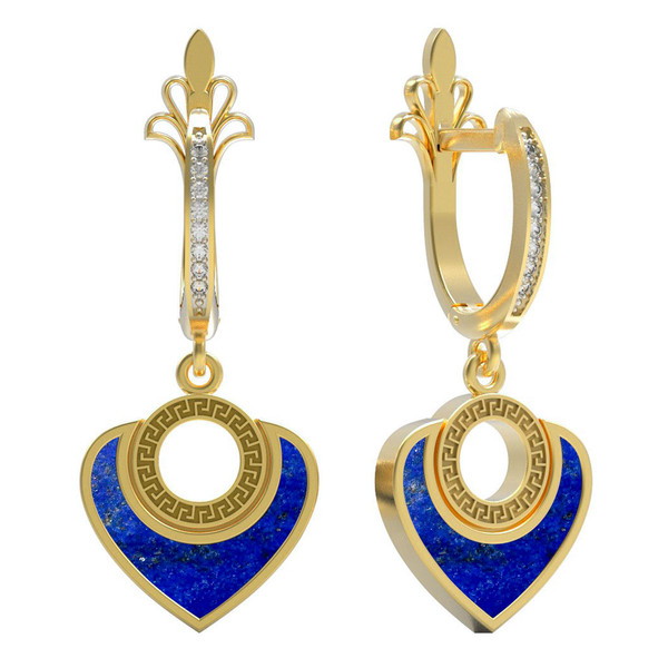 Серьги из лимонного золота c фианитом и лазуритом