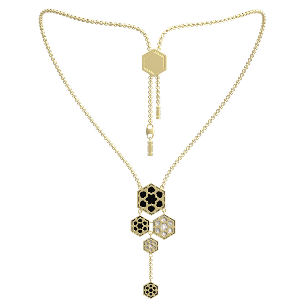 Колье из лимонного золота c ониксом и перламутром