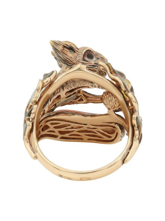 Кольцо из золота c эмалью, гранатом и янтарём