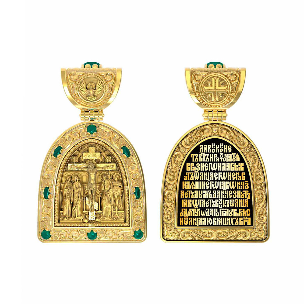 Образок из лимонного золота c эмалью и хризопразом