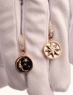 Серьги из золота 585 пробы c бриллиантами, ониксом и перламутром