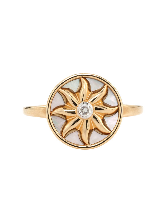 Кольцо из золота c бриллиантами и перламутром