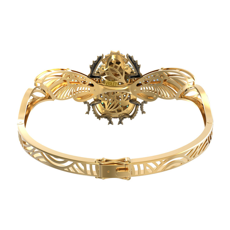 Браслет из лимонного золота c эмалью, фианитом, турмалином и эмалью