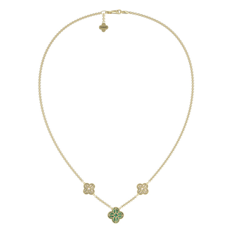 Колье из лимонного золота c бриллиантами, малахитом и перламутром