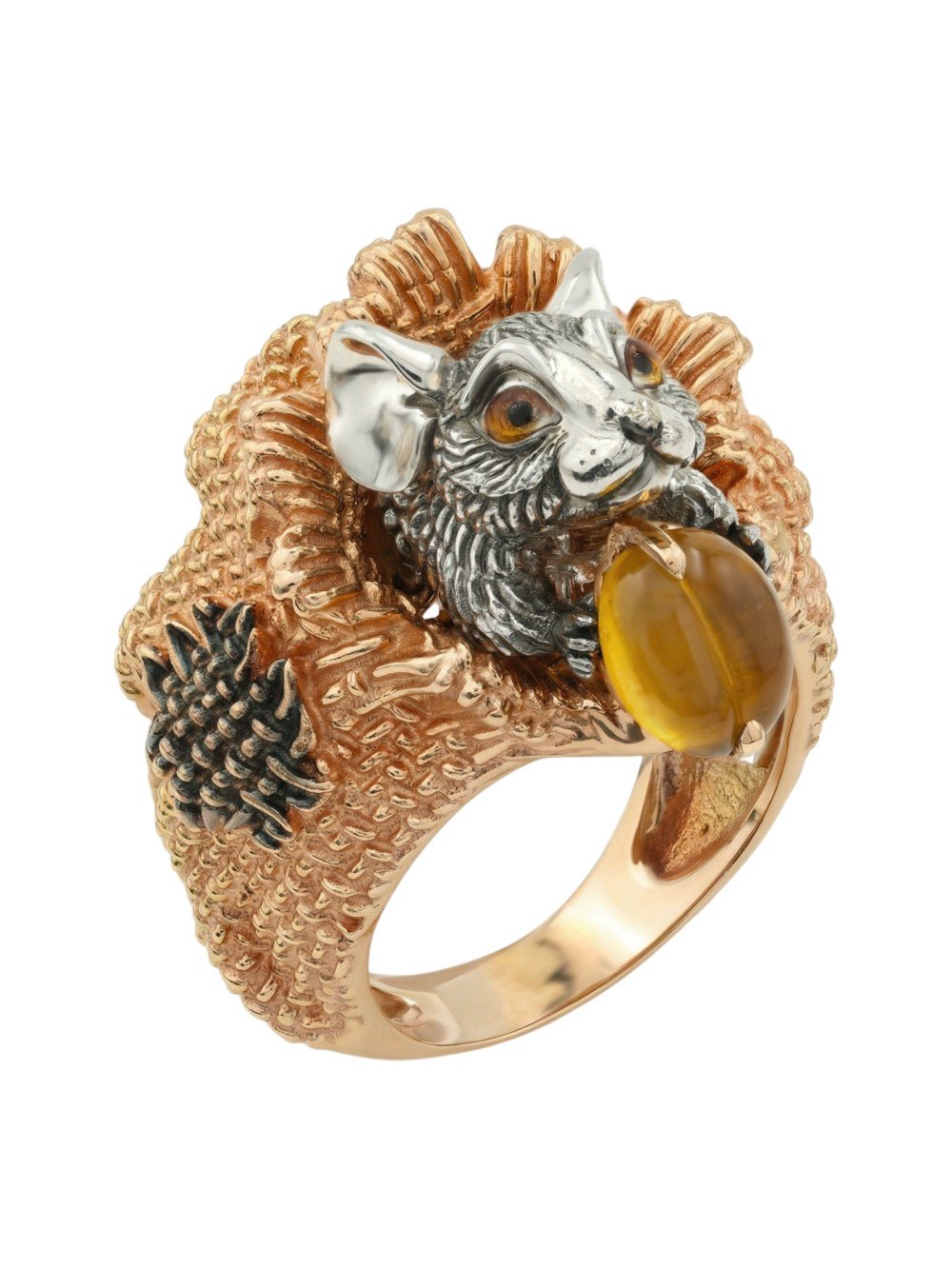 Кольцо из золота c эмалью и янтарём