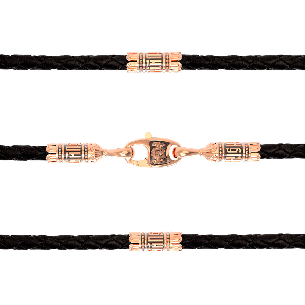 Гайтан из золота c кожаным шнурком