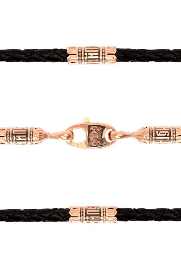 Гайтан из золота c кожаным шнурком