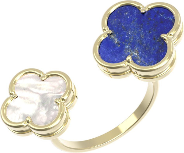 Кольцо из лимонного золота c лазуритом и перламутром
