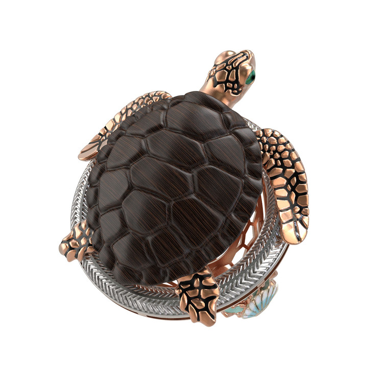 Кольцо из золота c эмалью и железным деревом