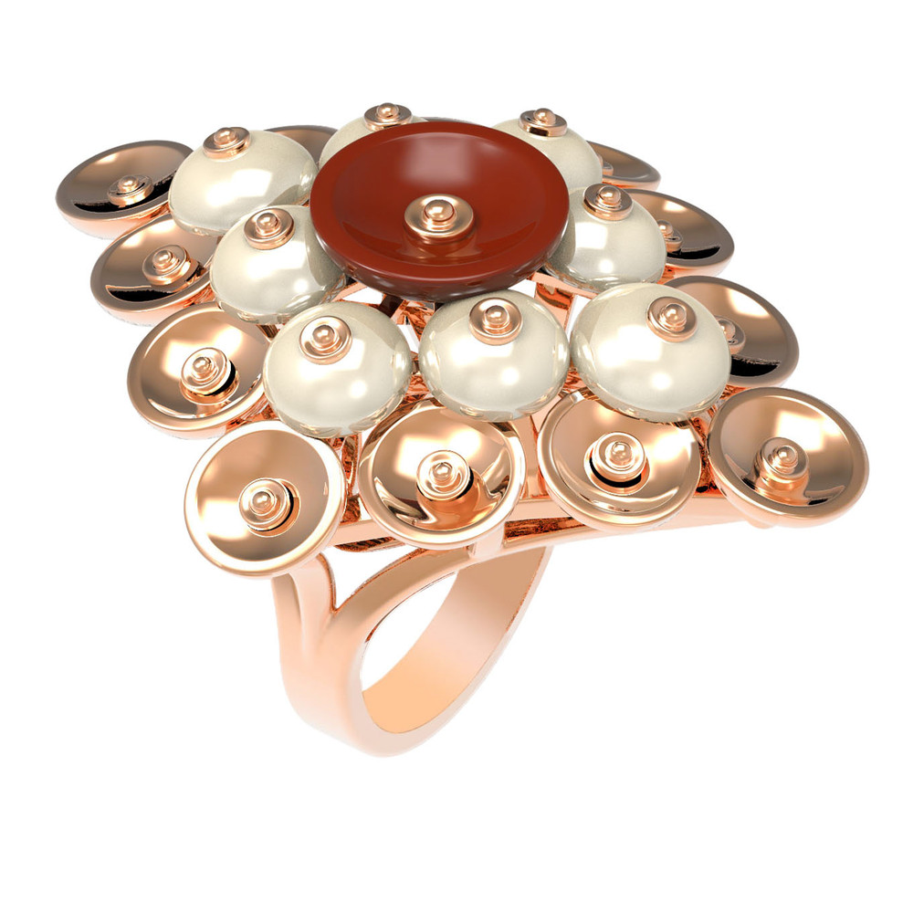 Кольцо из золота c агатом и перламутром