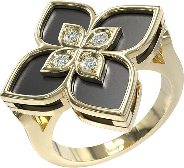 Кольцо из лимонного золота c бриллиантами и ониксом