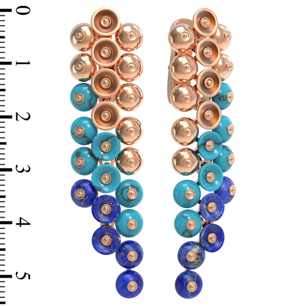 Серьги из золота c бирюзой и лазуритом