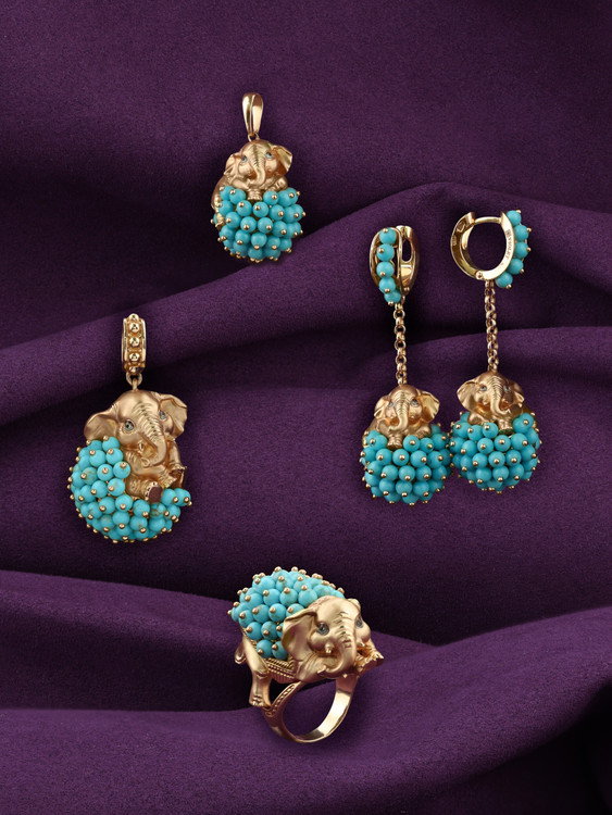 Серьги из золота c эмалью и бирюзой