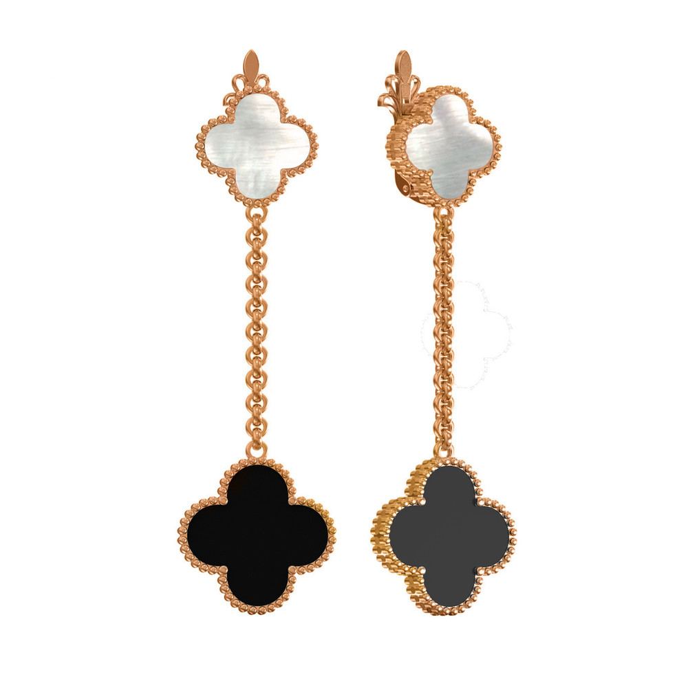 Серьги из золота c ониксом и перламутром