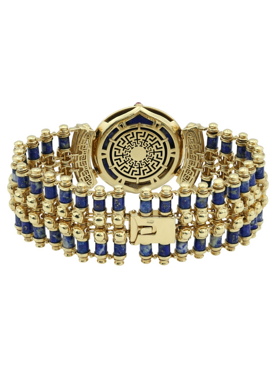 Браслет из лимонного золота c эмалью, рубином и лазуритом